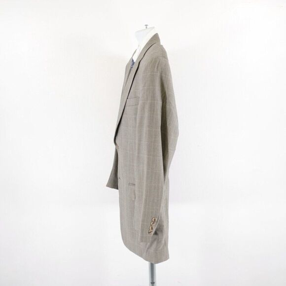 Tommy Hilfiger Worsted Wool Tan Plaid W/ Blue Windowpane 40R 2 Button Sport Coat - Picture 5 of 13